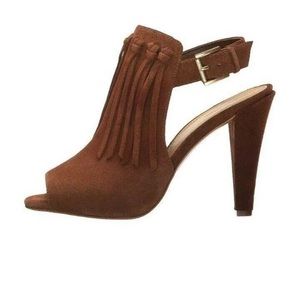 Micheal Kors Brown/ caramel suede heels with fringe detail